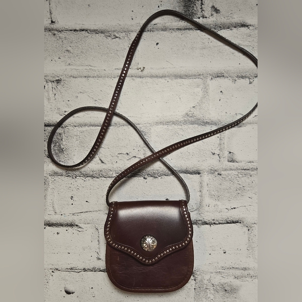 Brighton Leather Crossbody Bag Brown Concho Stud Western Boho